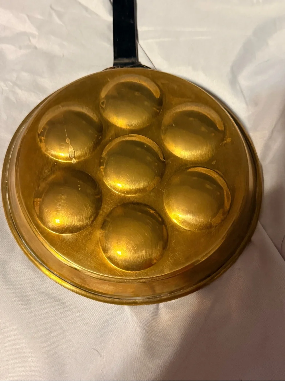 Vintage Brass Æbleskiver Danish Pancake Pan 7 Cup Iron Handle
